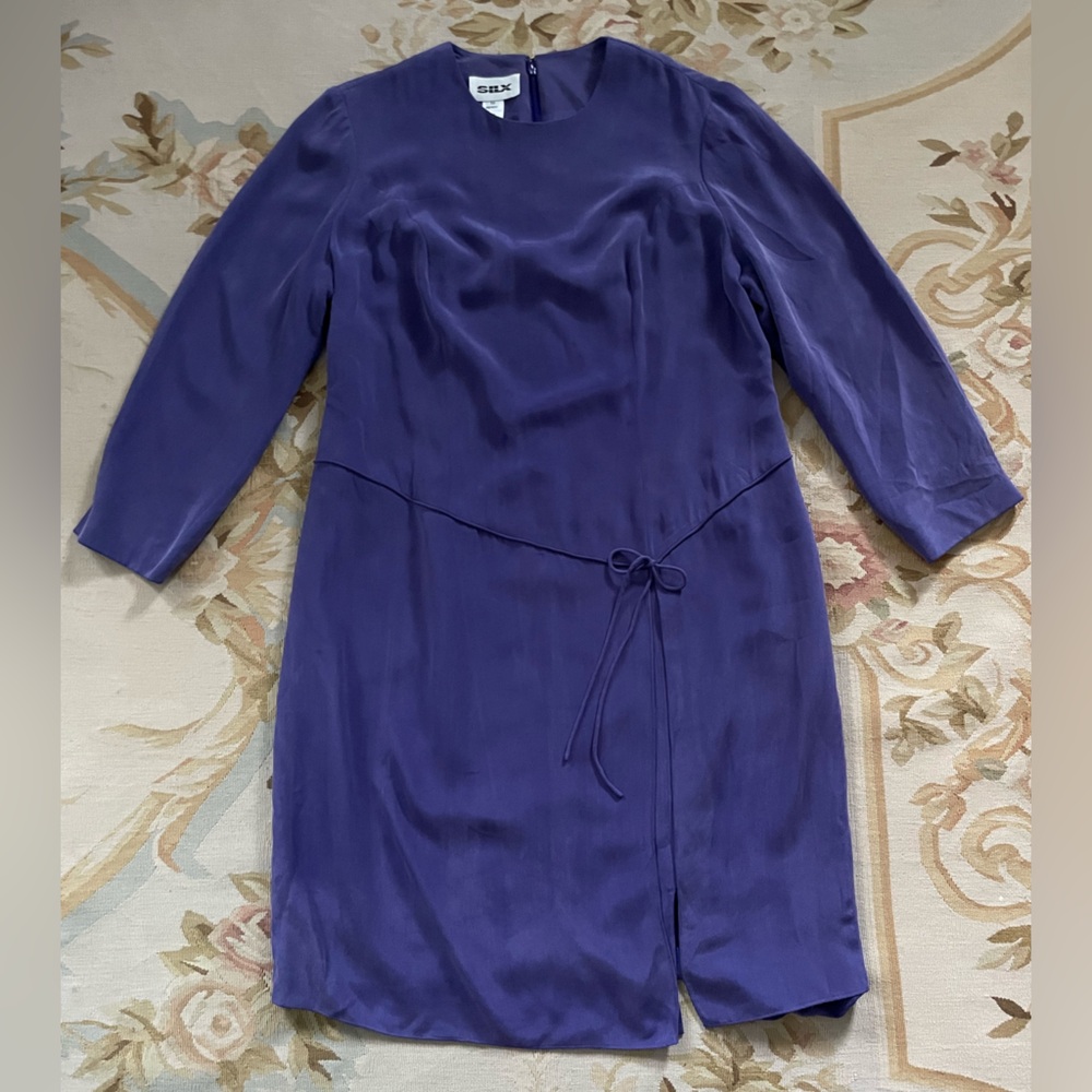 Elegant Purple silk drop waist Dress with Long Sleeves vintage